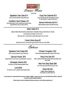 2022 Dinner Menu | The Historic Summit Inn Resort
